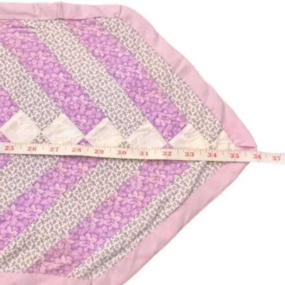 Flowered Quilted Table Runner 13.5 x 36 in Purple Grey Florals White Stars‎ Moon